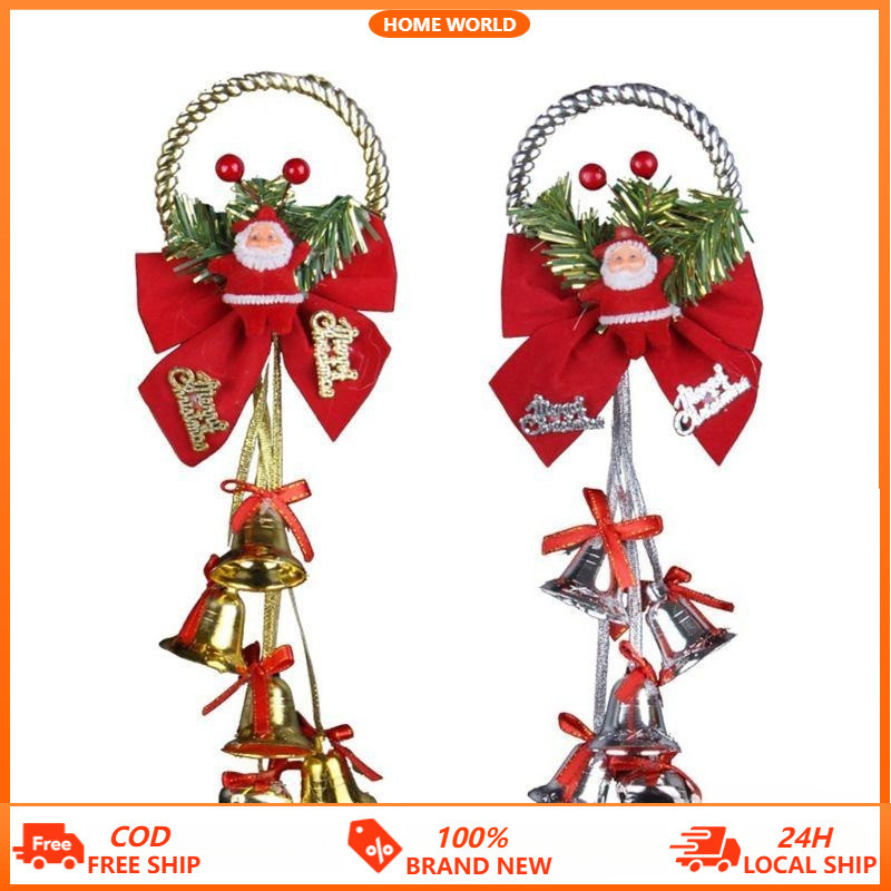 30cm Christmas Bell Decor Xmas Jingle Bell Door Hanger with Bowknot Gold Plated Christmas Decoration