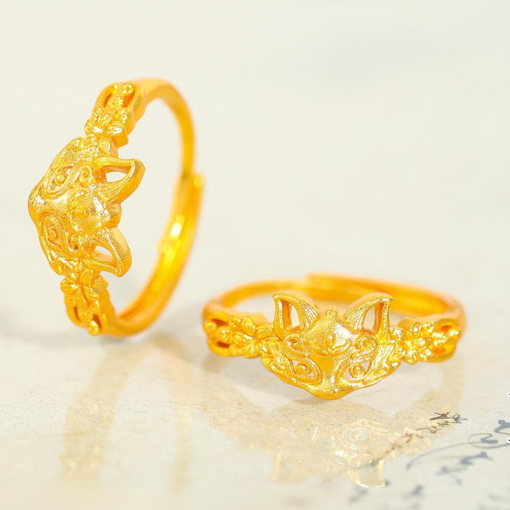 Nhẫn Hồ Ly Họa Tiết Hoa Có Thể Điều Chỉnh Mạ Vàng Tinh Tế Phong Cách Sang Nhẹ Dễ Phối Phù Hợp Nhiều Dáng Tay Thiết Kế Ti