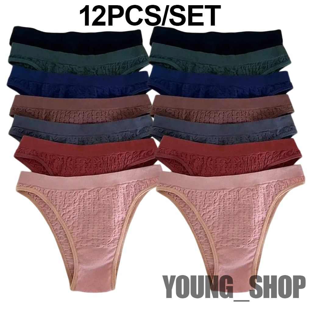 COD 12/6PCS Set Women's Bubble Thong Panties Soft Comfortable Breathable Cotton Triangle Underwear