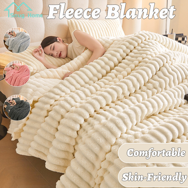 Fleece Blanket Kumot Makapal Thickened Comforter Queen Size Blanket Microfiber Soft Fluffy Blankets