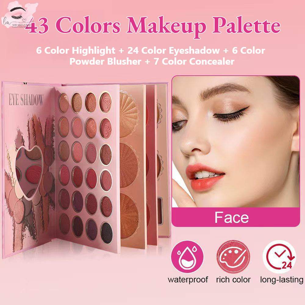 43 Colors Book Eyeshadow Palette Shimmer Matte Highlight Powder Blusher Sequins Stage Makeup Palette