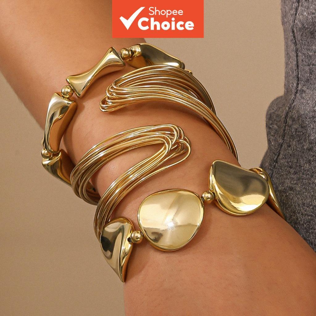 European American Multi Layer Bracelet Set Wrapped Geometric Open Cuff Punk Beaded Jewelry
