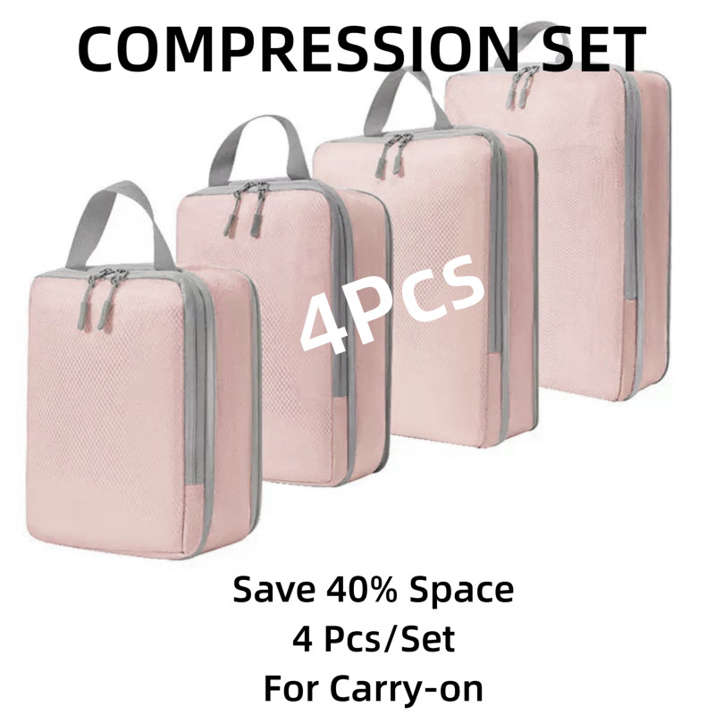 4Pcs/Set Travel Compression Packing Cubes | Expandable Luggage Organizer | Space Saving Suitcase Sto