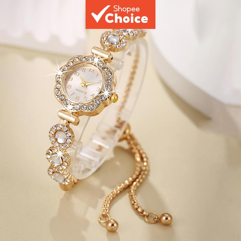 Elegant Rhinestone Bracelet Strap Womens Quartz Watch Arabic Dial Fashion Daily Wear Trendy Versatil