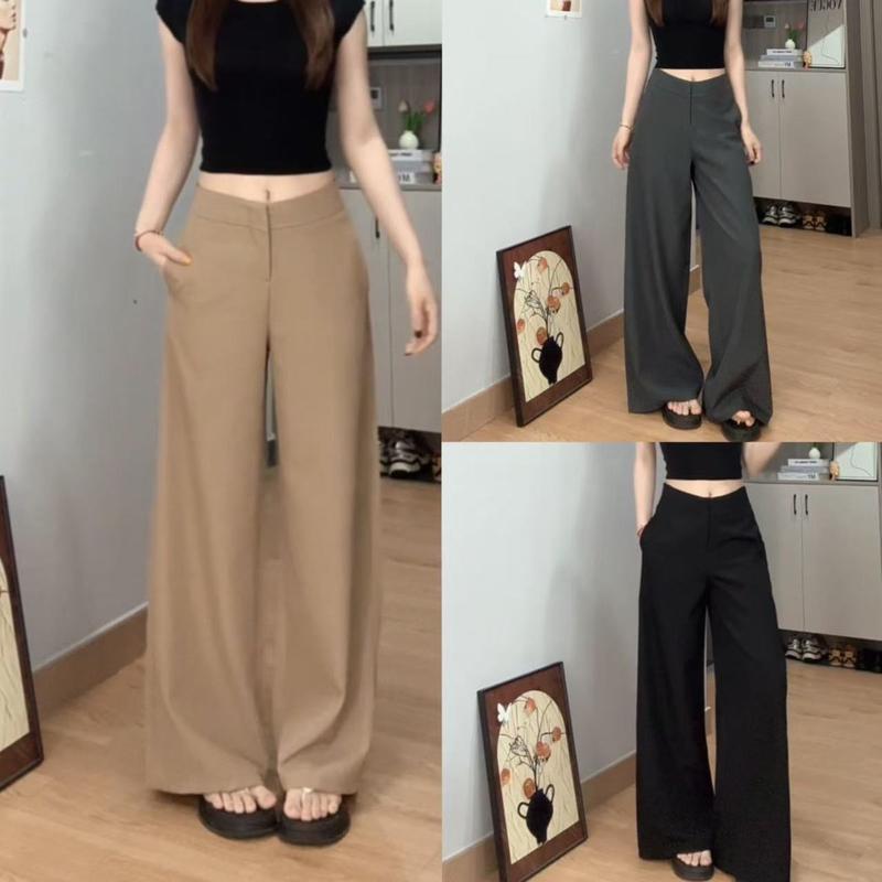 Trousers for Women Straight Wide Leg Pants Plus-size loose-fitting slimming retro suit pants#99381