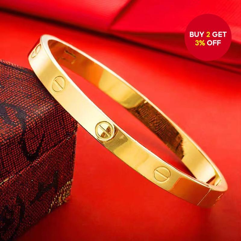 Gold Bangle for Women Screw Motif Stainless Steel Minimalist Bracelet Jewelry Non Tarnish Imitation