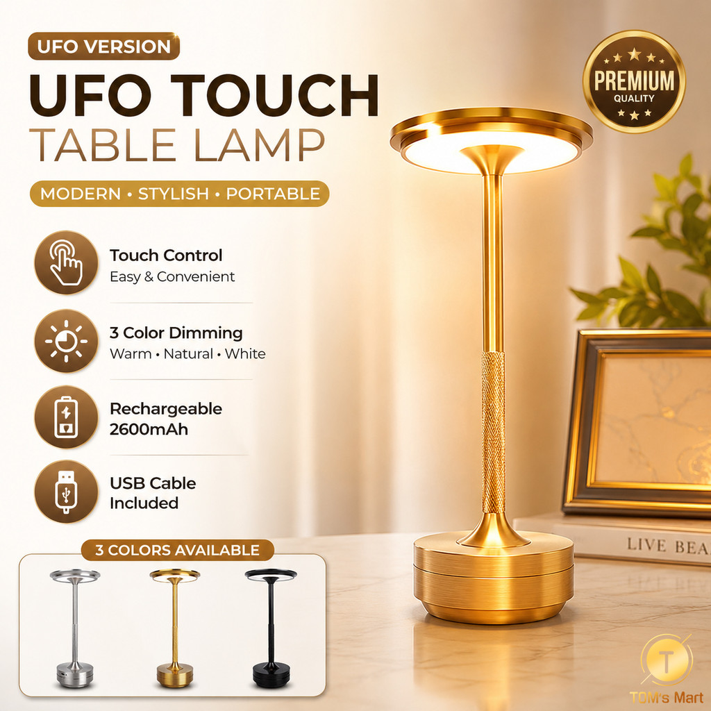 Bedroom Night LED Table Lamp Rechargeable Touch Control USB -3 Color Dimming Metal Desk Night Light