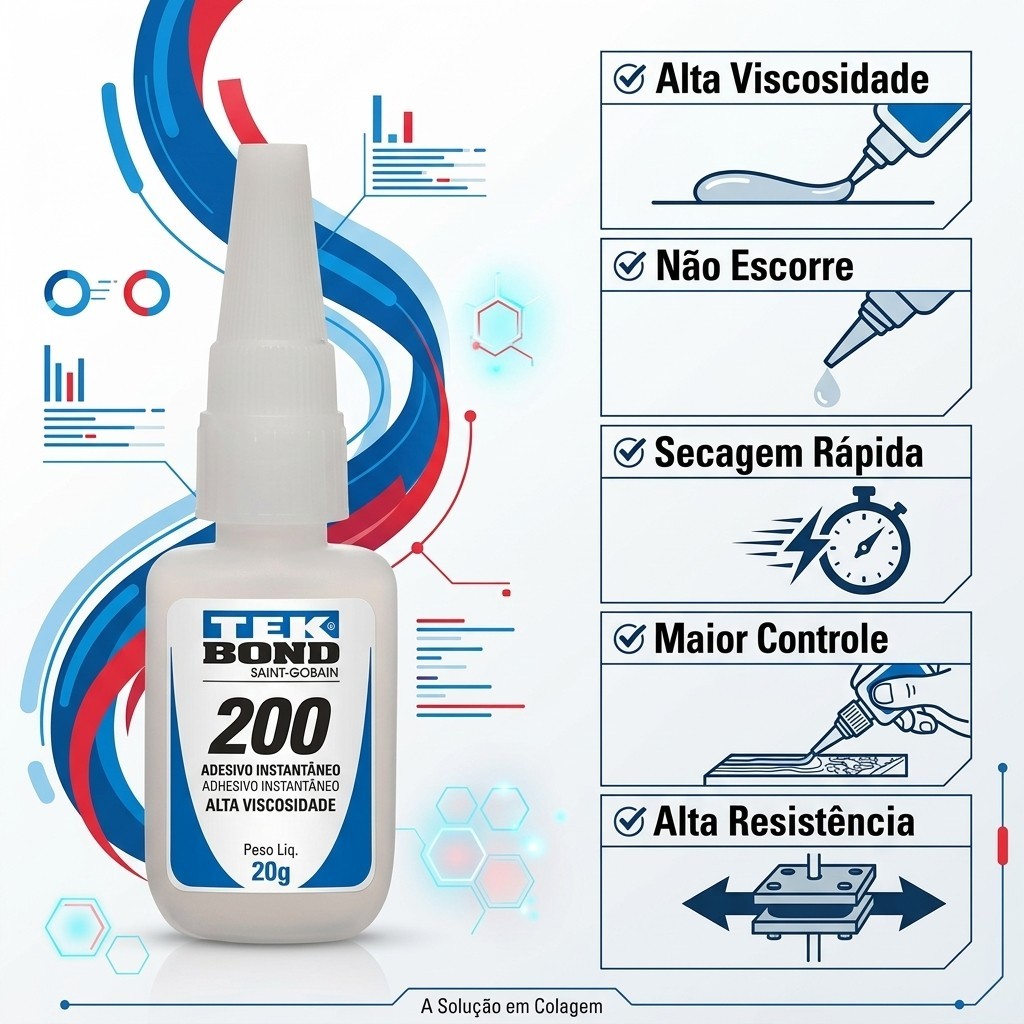 Cola Instantânea Tekbond 200 20g Alta Viscosidade Super Cola para Plástico Borracha Metal Madeira
