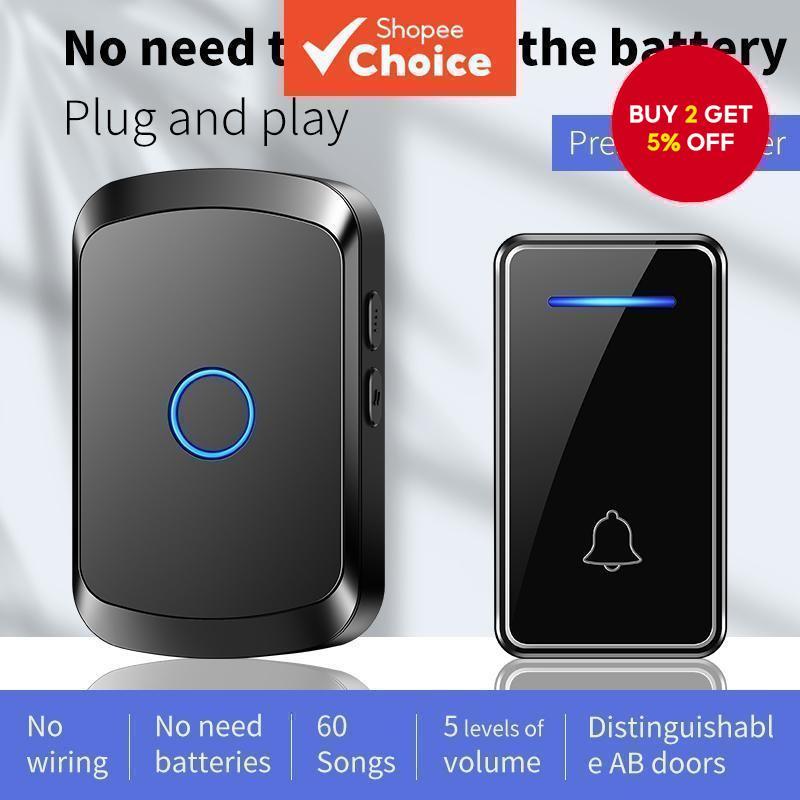 Self-powered wireless doorbell,intelligent home waterproof call bell,no need battery,EU plug,150m long range, 60 ringtones,suitable for apartments homes,offices,hotels etc. door bell wireless doorbell