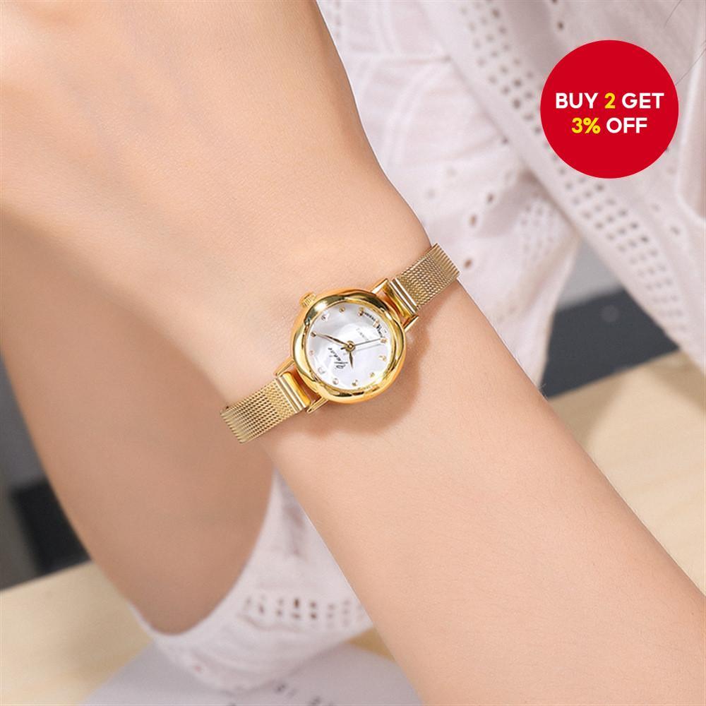 Sophisticated Timeless Watch Premium Mesh Bracelet Simulated Pearl Accents Women