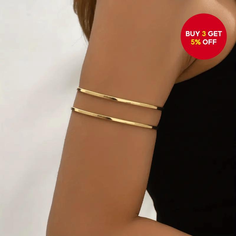 Double Layer Hollow Arm Cuff Gold White Shiny Adjustable Bangle Women Minimalist Jewelry Gift