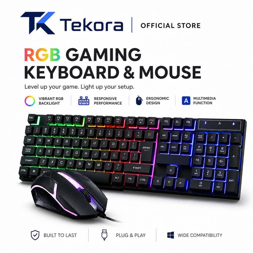 【TEKORA】Keyboard Mouse Set Fast Gaming, High Performance Bundle For PC Laptop E-Sports【K001】