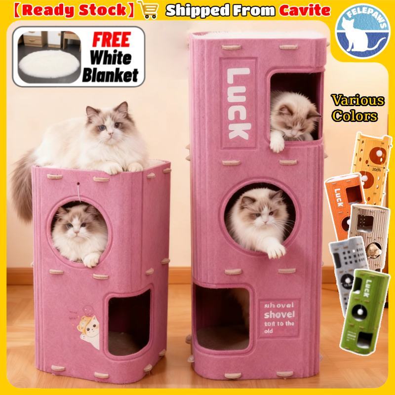Purple Felt DIY Cat House Cat Condo Tunnel Bed Hideout Scratch Play Castle for Cats Felepaws