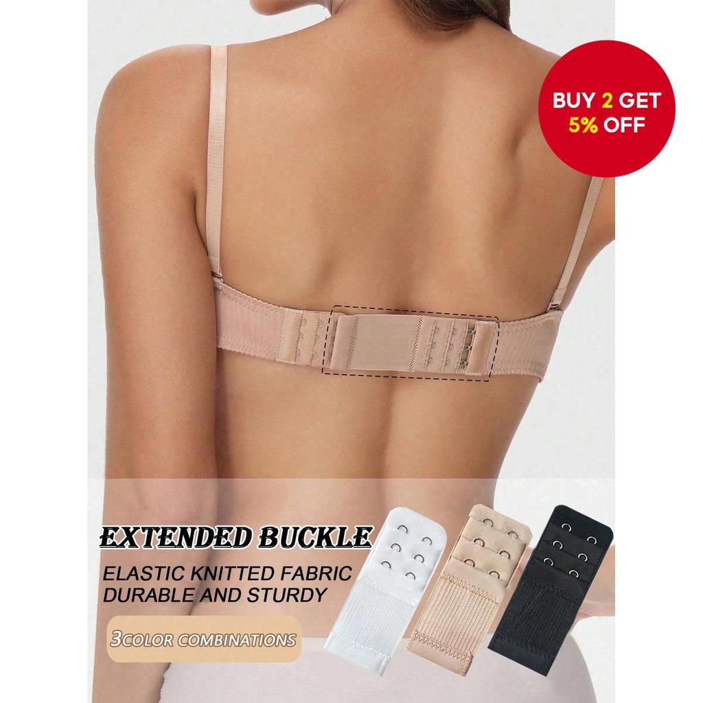 3-Pack Women's Soft Comfortable Bra Extender with 2 Hooks 3 Rows, Black, White, Nude Band Extension