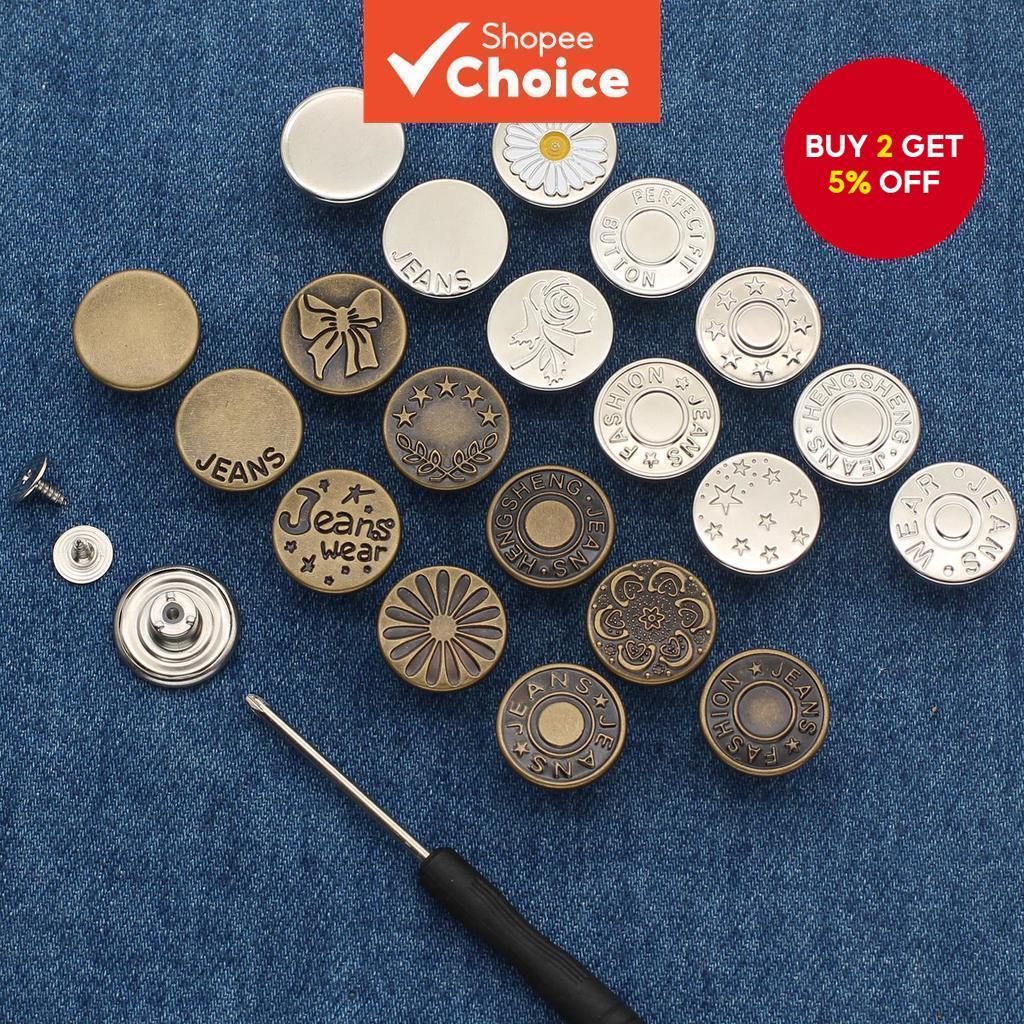 No-Sew Jeans Button Kit - Convenient Adjustable Waist Size Reducer, Metal Snap Buttons for Pants
