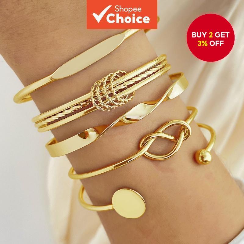 5pcs Geometric Twist Bracelet Set for Women Minimalist Stackable Lucky Jewelry Gift, For Christmas G