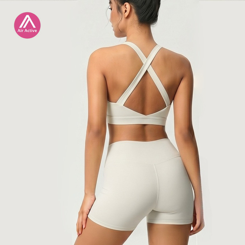 Airactive Leisure Yoga Sports Set Cross Back Sports Bra And High Waist Shorts