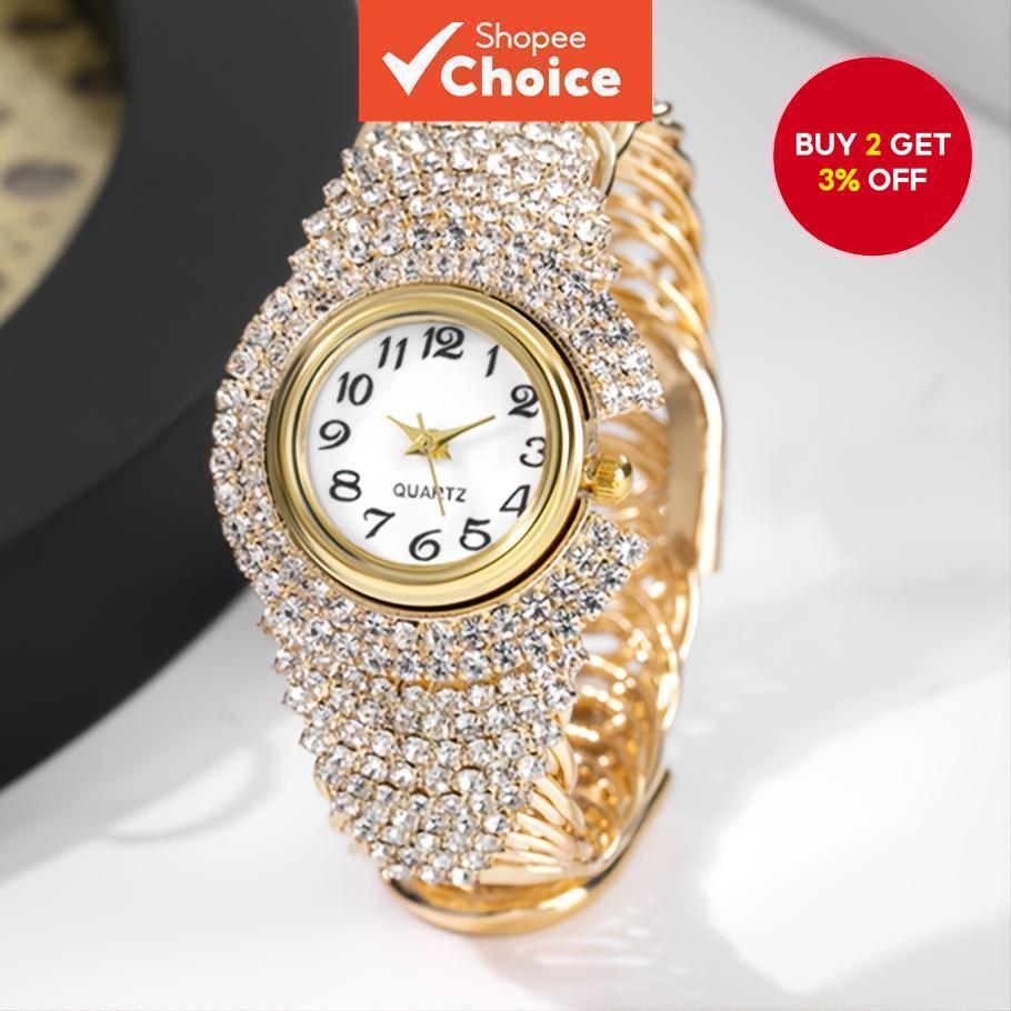 Elegant Full Rhinestone Women Watches Fashion Bracelet Bangle Round Dial Ladies Quartz Wristwatch