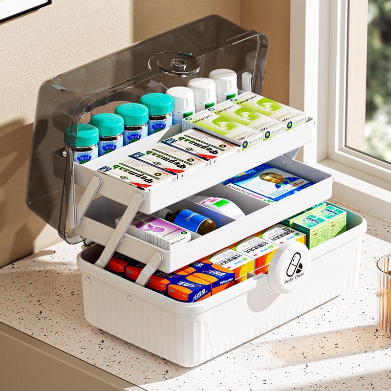 Medicine box for storing essential medicines, multi-layer storage box for student dormitories, plast