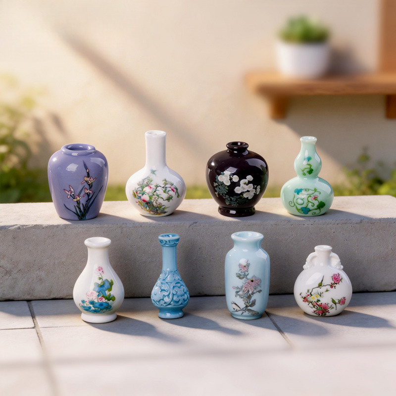 Miniature Resin Flower Vase Figurine | Vintage Ceramic Style Simulation Pot | Micro Landscape DIY Te