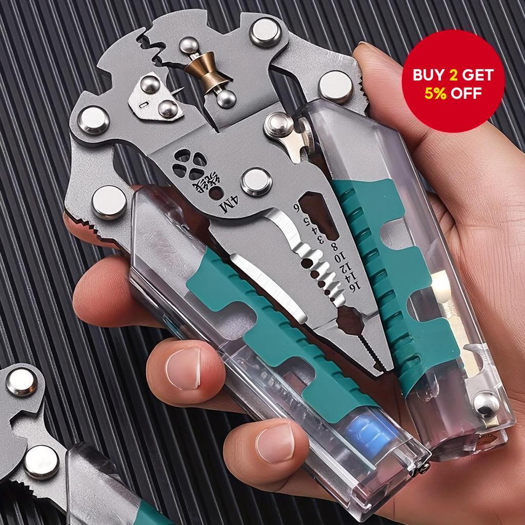 One Set 17-In-1 Foldable Wire Stripper, Multifunctional Electrician Pliers For Cable Cutting Stripping And Crimping