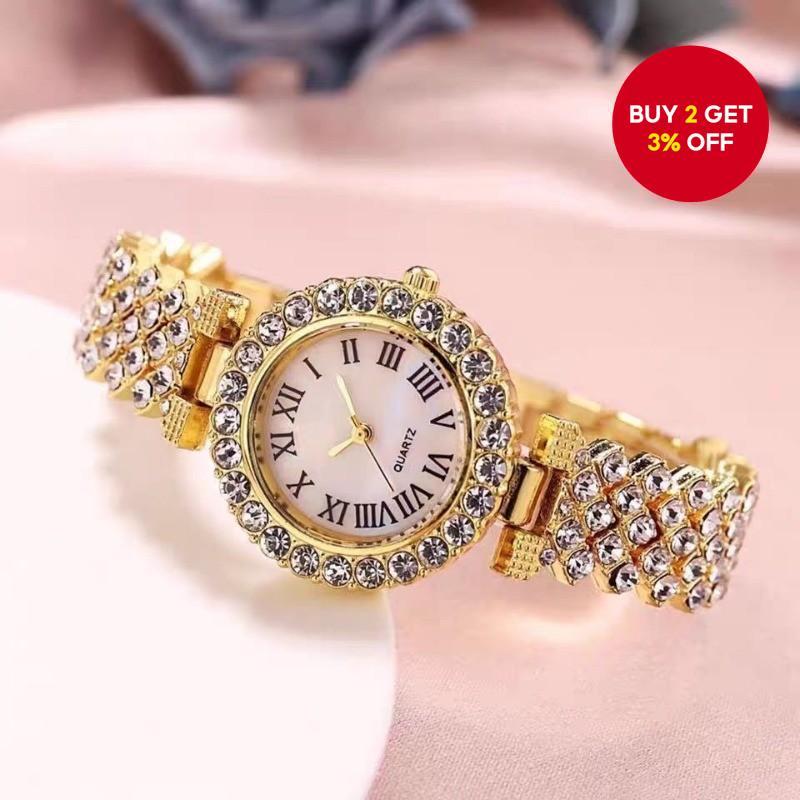 Luxury Women's Diamond Quartz Watch | Lightweight Bracelet with Roman Numerals