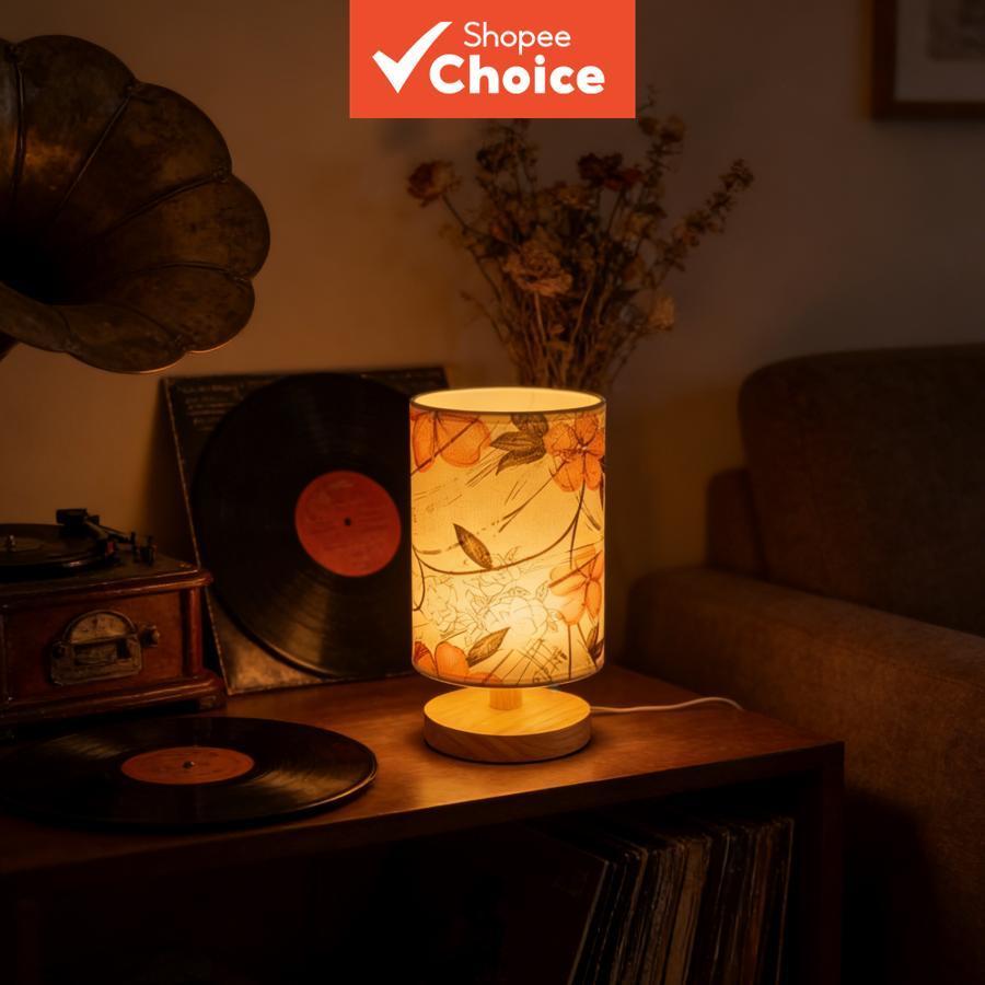 Floral Wood Table Lamp, Plug-in Night Light, Decorative Night Lamp for Home, Warm Glow Bedside Light
