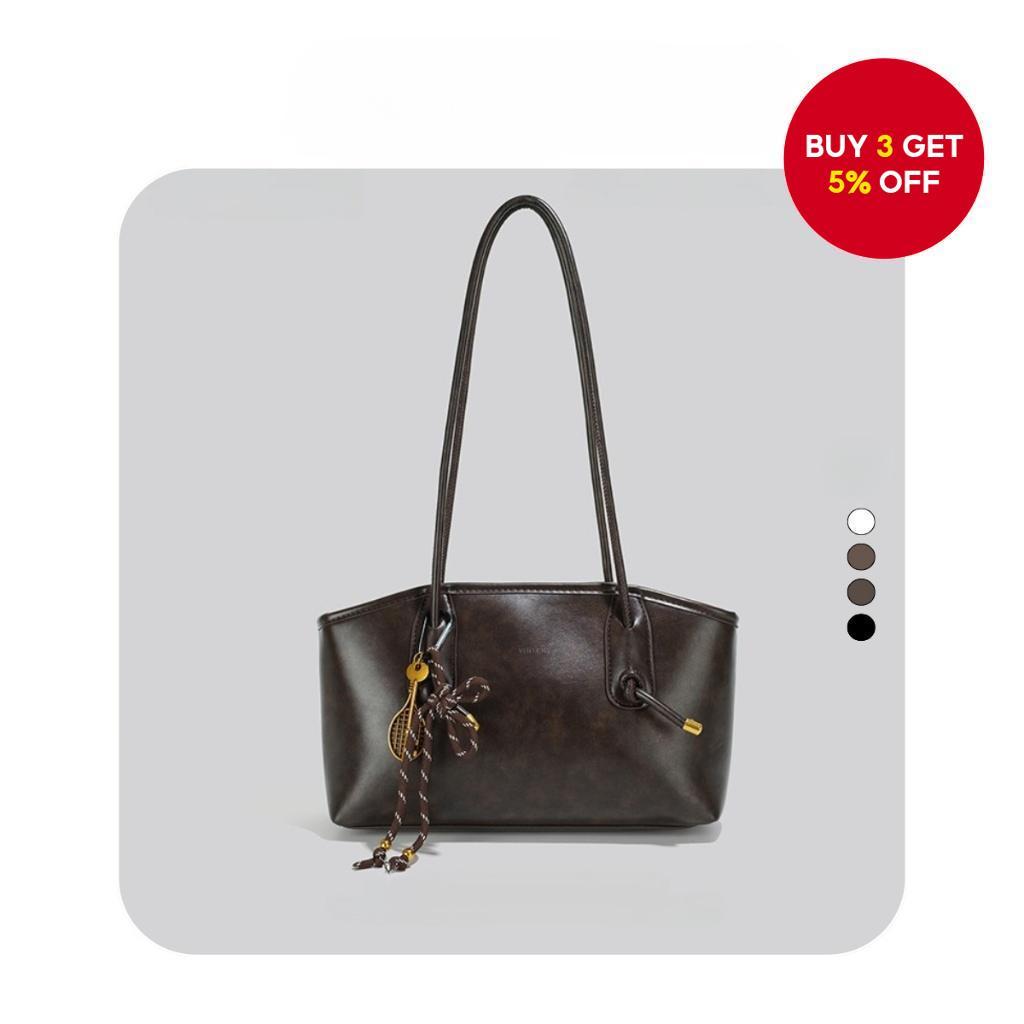 Premium texture retro large-capacity tote bag for women | Free charm gift, multi-compartment, canva