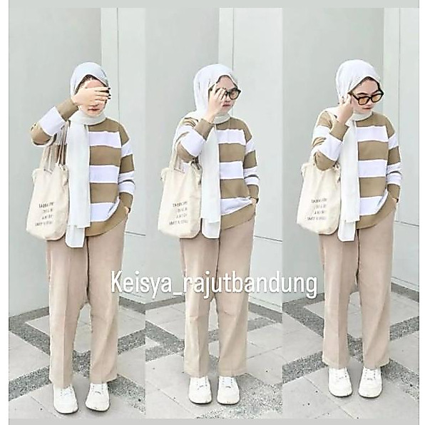 SWEATER EIRA JUMBO / BAJU RAJUT WANITA LENGAN PANJANG STRIP BLASTER / SIZE L,XL,XXL