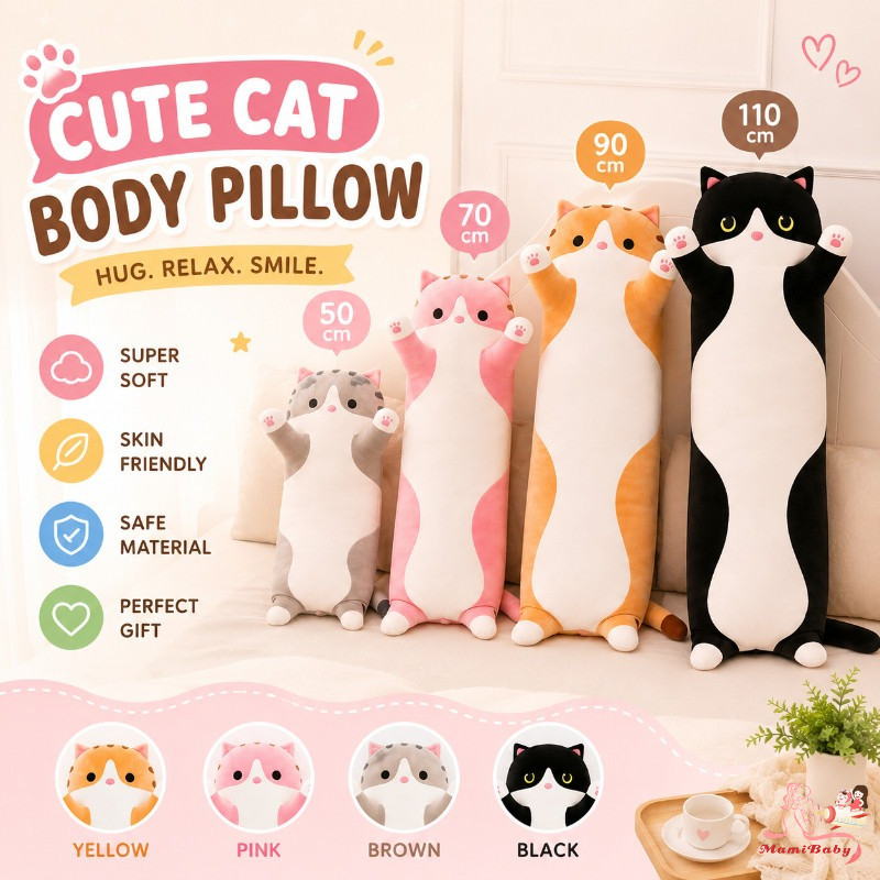 [COD]50-130CM Long Cat Plush Toy Cute Stuffed Toy Cat Plushie Pillow Children Baby Kid Birthday Gift