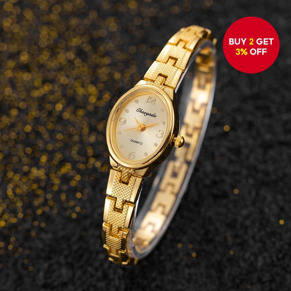 Gold Bracelet Watch Vintage Small Oval Dial Fashion Quartz Women Elegant Dress Gift