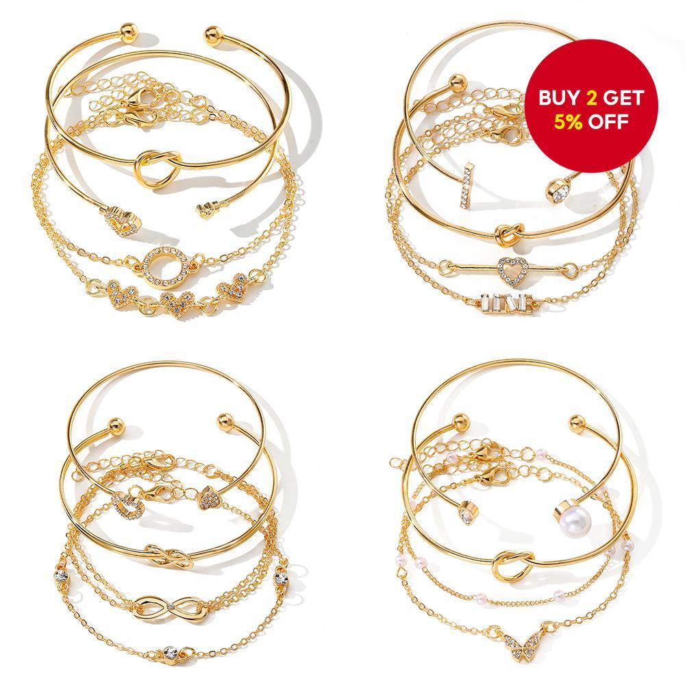Bohemian Style Bangles Double Butterfly Bracelet 4pcs/Set with Diamonds Adjustable Accessories Women