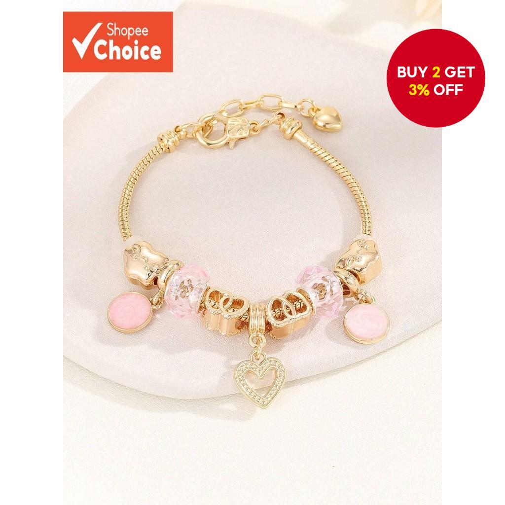 1PC Strass Heart Flower Brass Bracelet for Girls Daily Decoration Valentine
