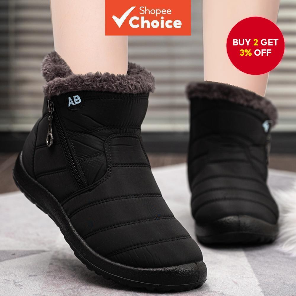 Women's Plush Winter Boots: Waterproof, Snow, Warm Ankle Style, Casual Footwear.