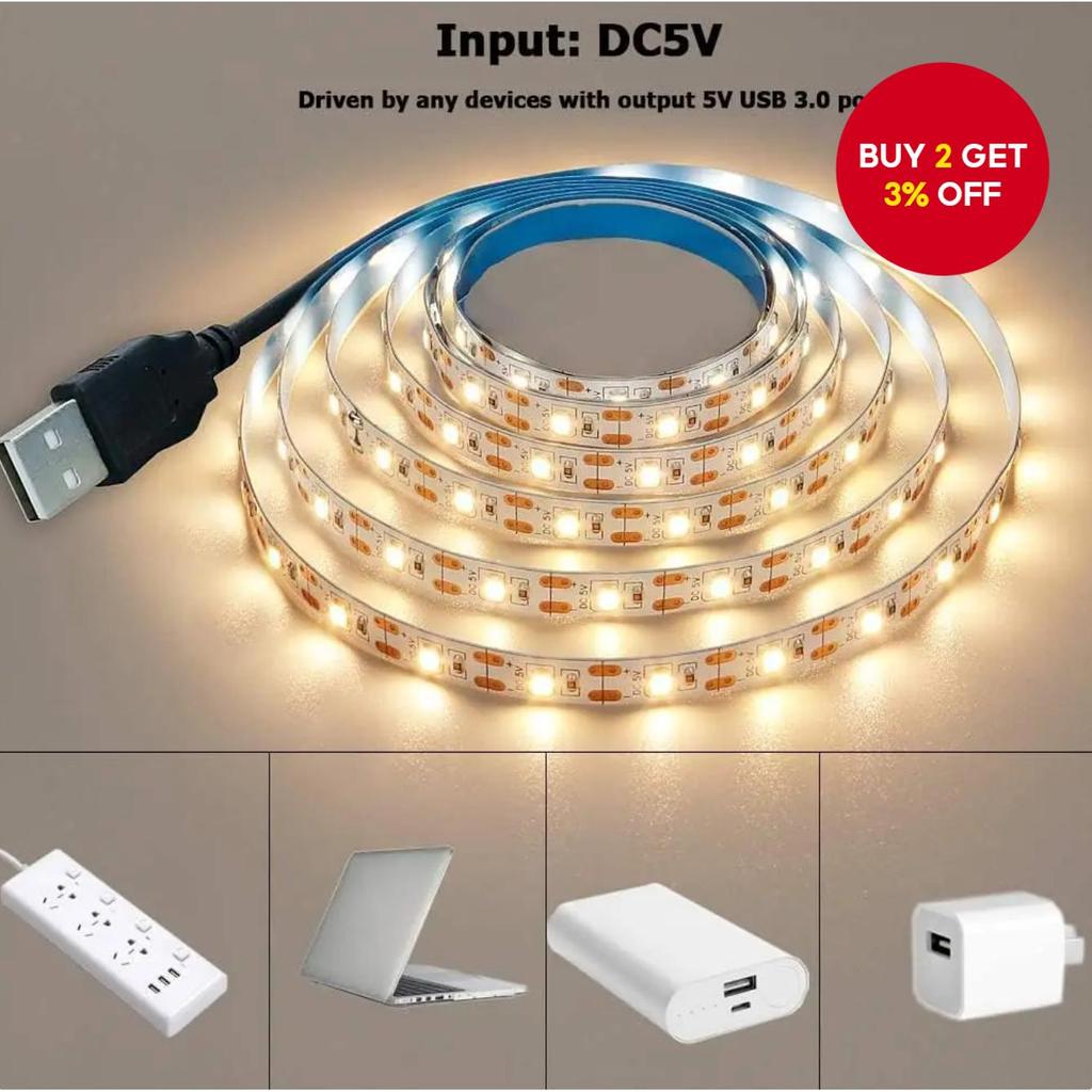 5V USB 2835 LED Strip Lights – Warm White and Cool White for TV Ambient Lighting and Home Decoration