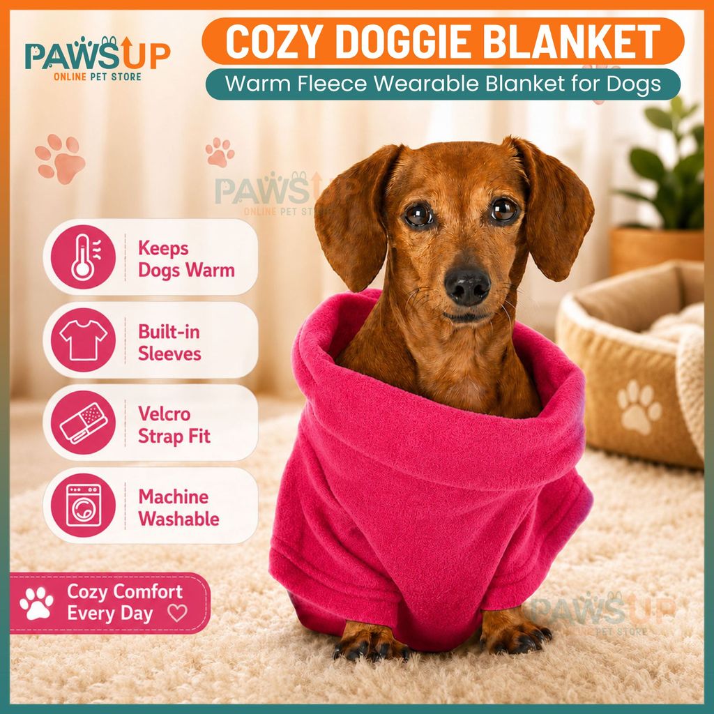 PawsUp Cozy Doggie Blanket Warm Fleece Pet Blanket Sleeves for Small Dogs, Soft Dog Blanket Jacket