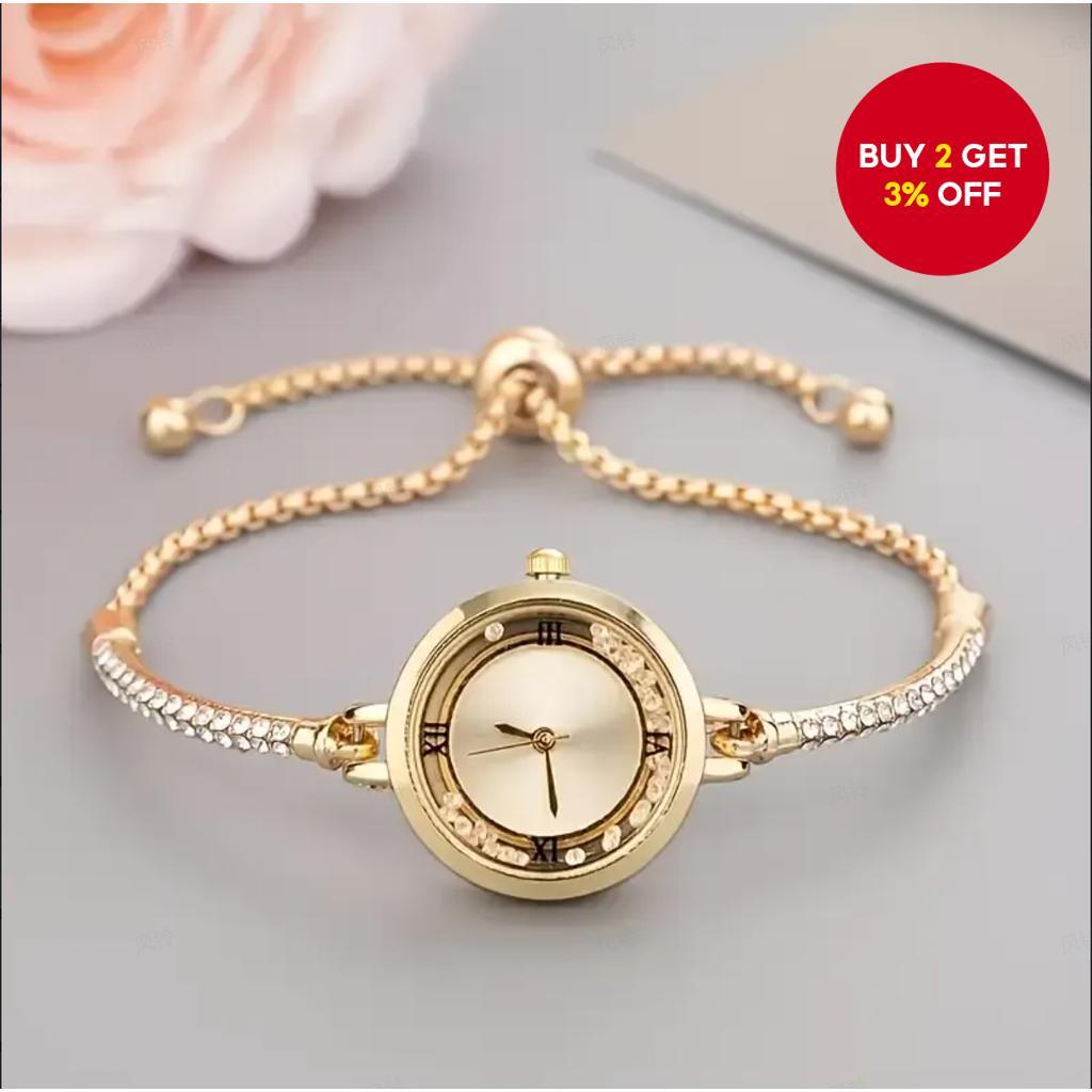 Chic Women's Bracelet Watch - Round with Diamond Accents & Roman Numerals, Adjustable Length