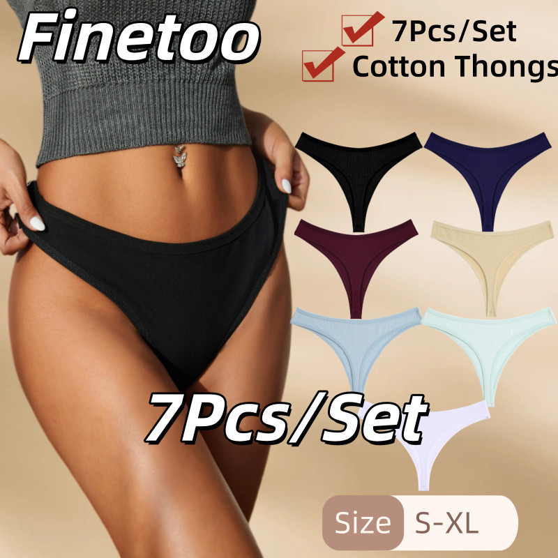 7Pcs/Set Women Soft Cotton Thongs Low-Waist Solid Color T-Back Lady Panties Comfortable Underwear
