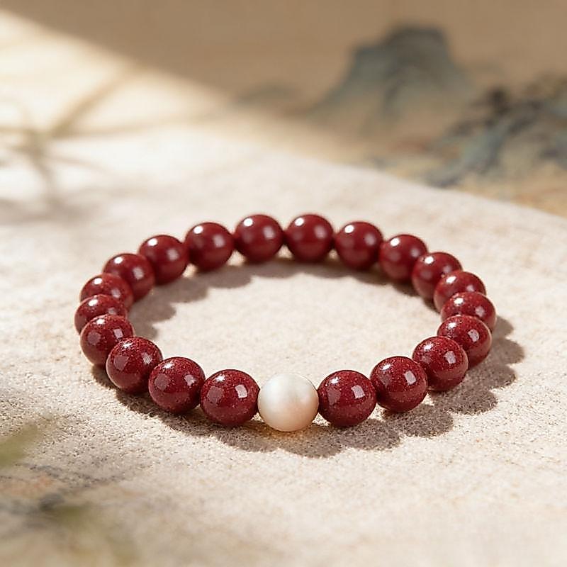 T26032304 Vòng tay chu sa tổng hợp phối hạt stone-like trắng trang sức phong cách đơn giản cổ phong nhẹ nhàng