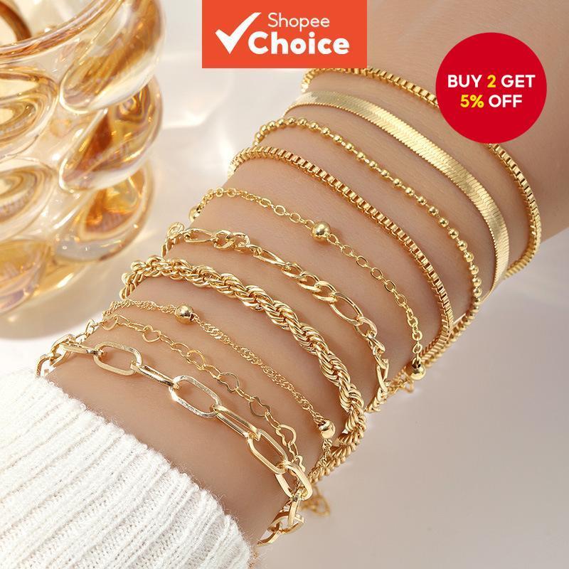 Gold 10 Pcs Set Boho Bracelet Retro Adjustable Jewelry Accessories foe Women