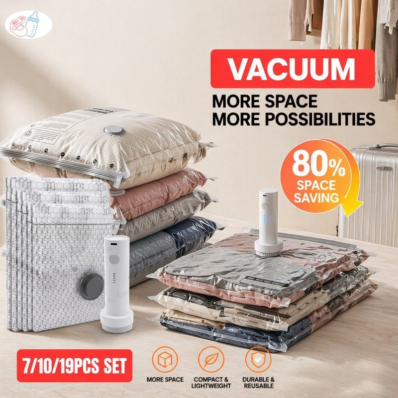 Travel Vacuum Storage Bags Electric Pump Compression Sealed Reusable Waterproof Luggage Organizer