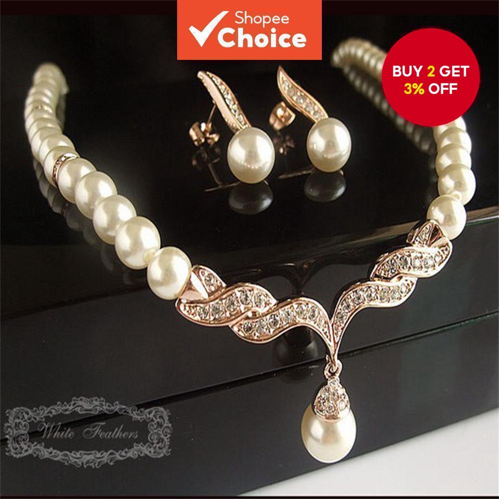 2 Piece Set Pearl Jewelry Set Korean Style Flower Jewelry Set Women's Elegant Imitation Pearl Neckla