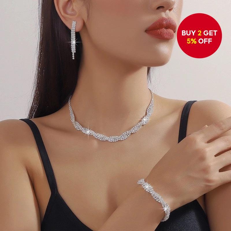 Elegant Crystal Jewelry Set Necklace Earrings Bracelet For Women Wedding Party Glamour Sparkly Dress