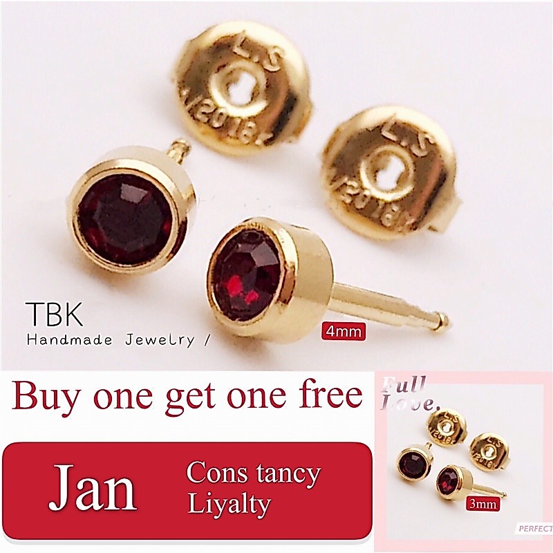 TBK Buy One Take One Birthstone Gold 18K Jewelry Stainless Stud Earrings