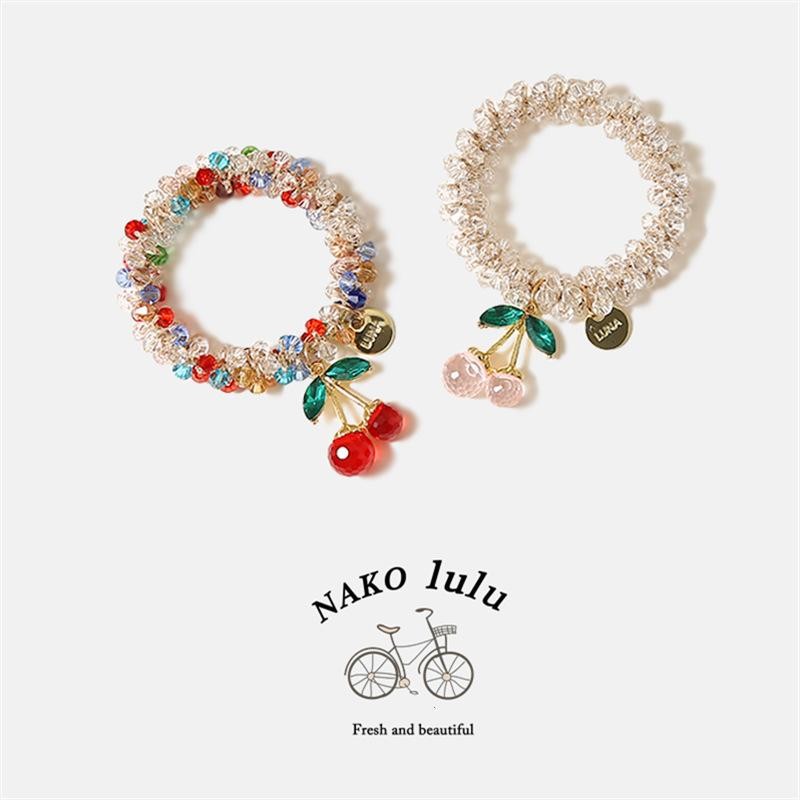 Cherry Blossom & Star Drop Rhinestone Hair Tie - Dual Use as Bracelet (Elegant Gift for Women & Frie