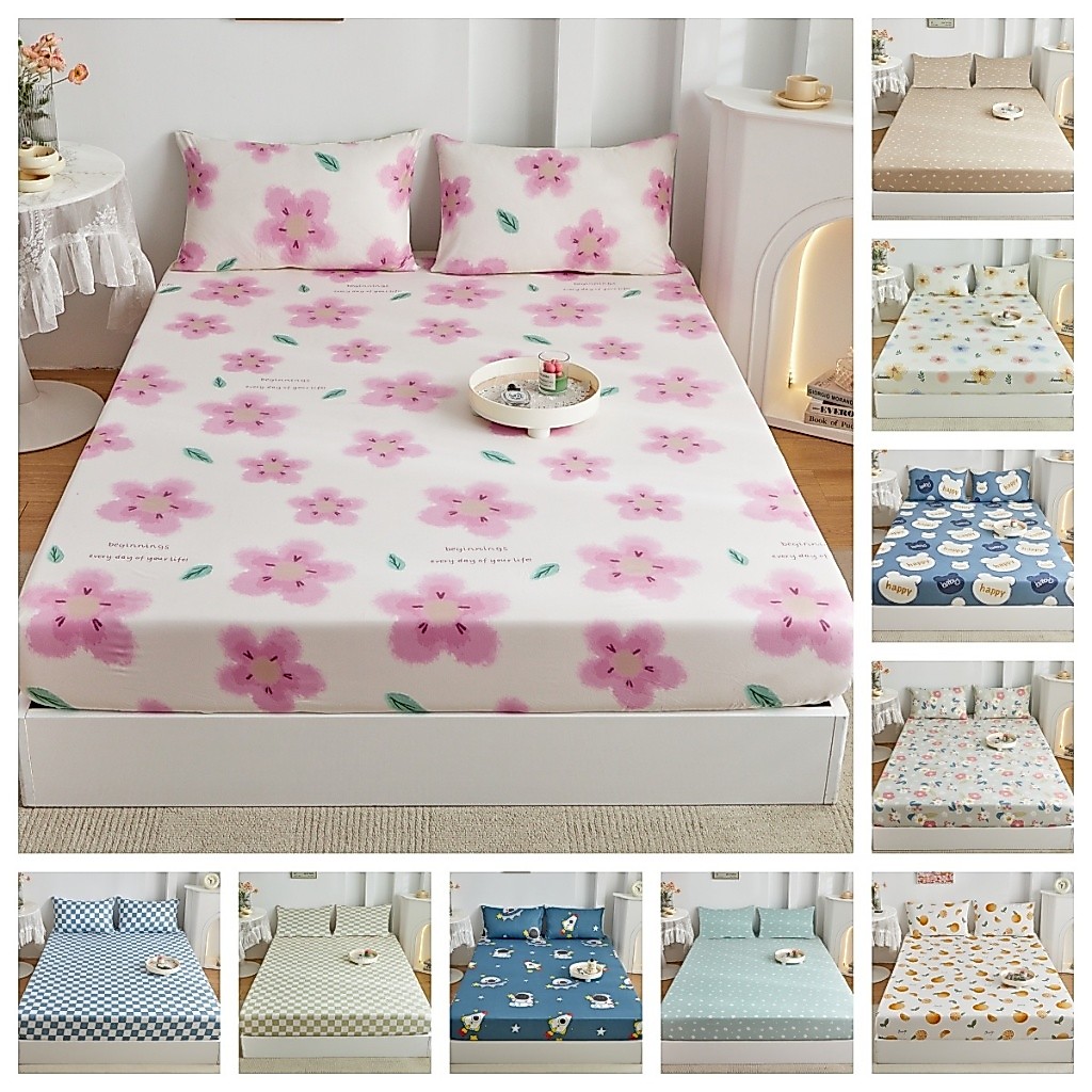 3 in 1 Bedsheet Bed Sheet Single Set With Pillow Case Queen Size Bedsheet Double Size Bedsheet