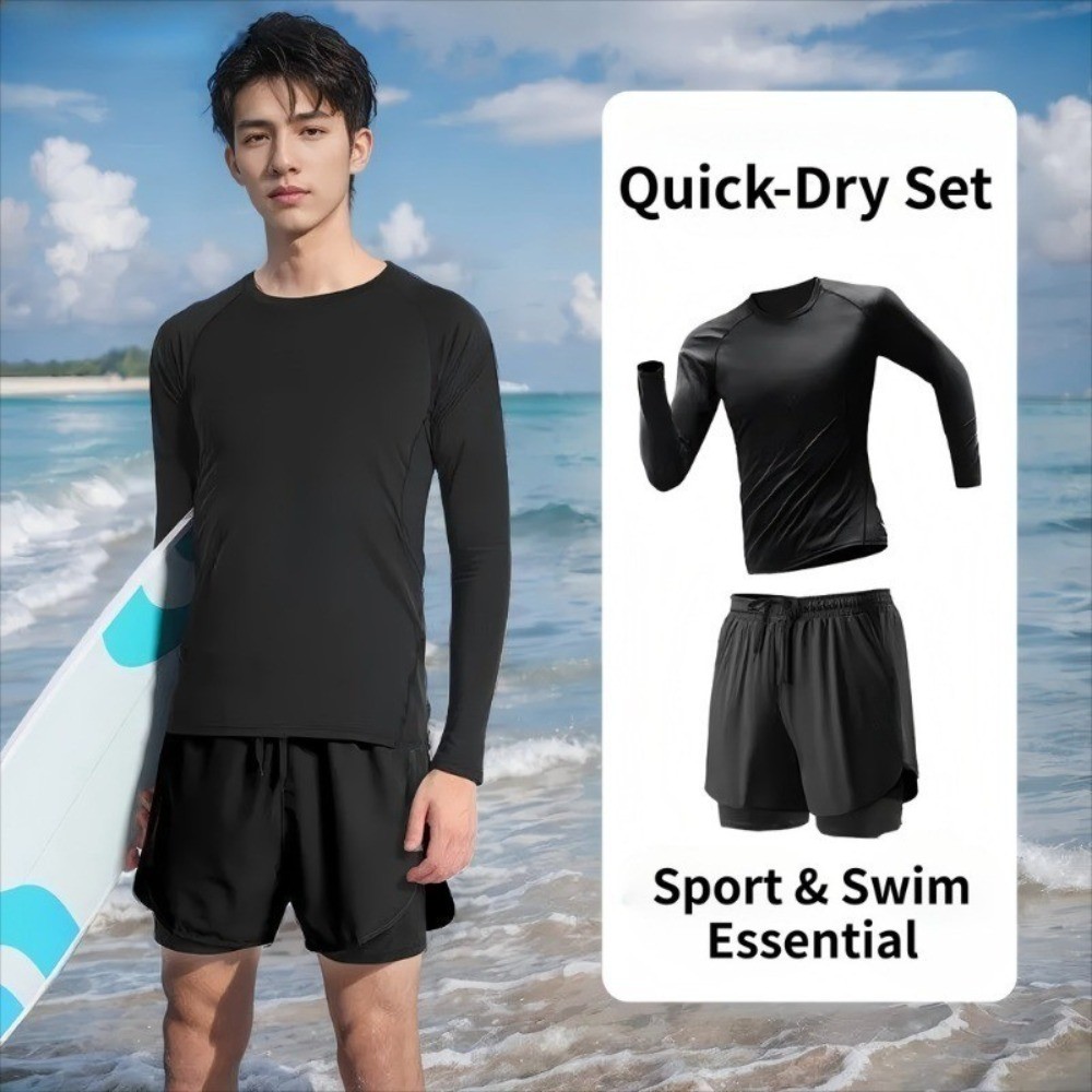 Men’s Quick Dry Swimwear Set Gym Running Shorts Top Professional Swimming Equipment Anti Embarrassme