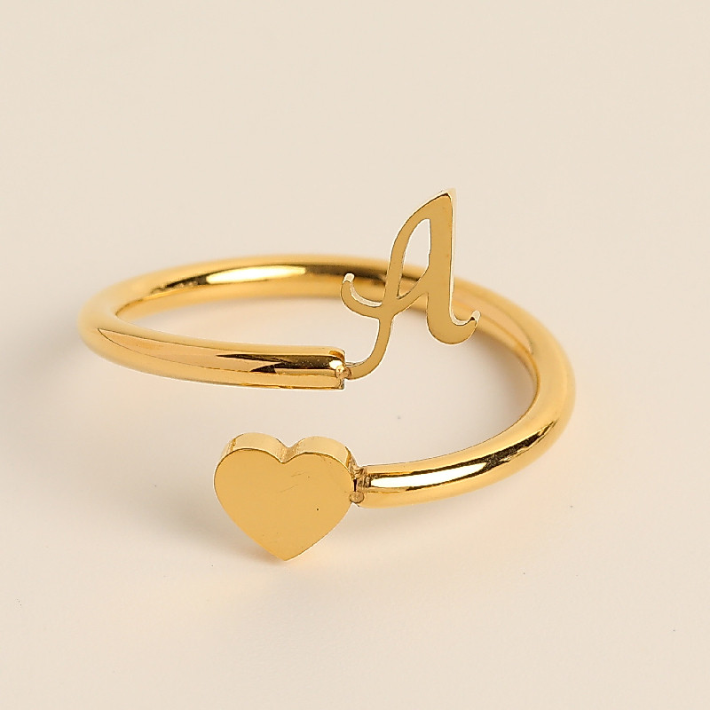 【Y&X】Non Fading Stainless Steel A-Z Rings Initial Letters Heart Valentine Rings Women Fashion Gold