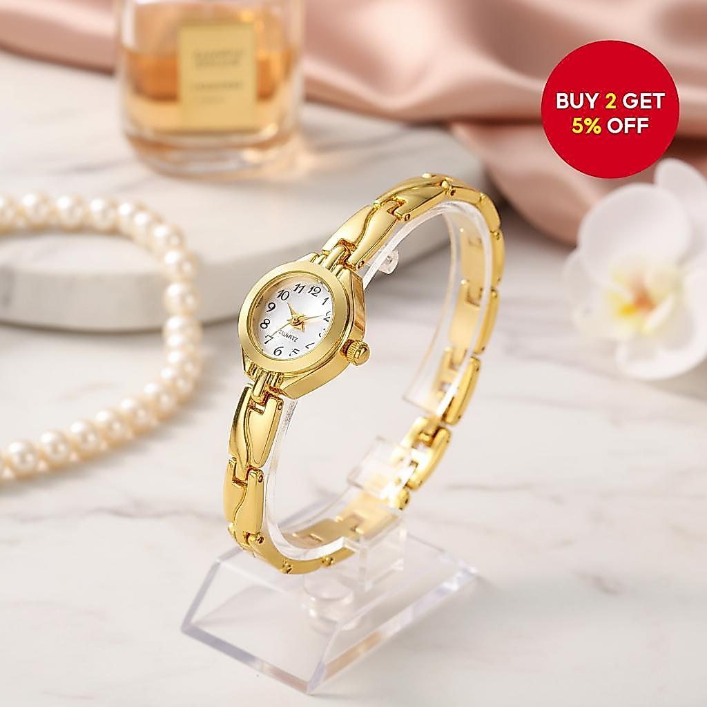 Elegant Gold Women's Bracelet Watch, Vintage Quartz Small Dial, Fashion Simulated Casual Women's Wa