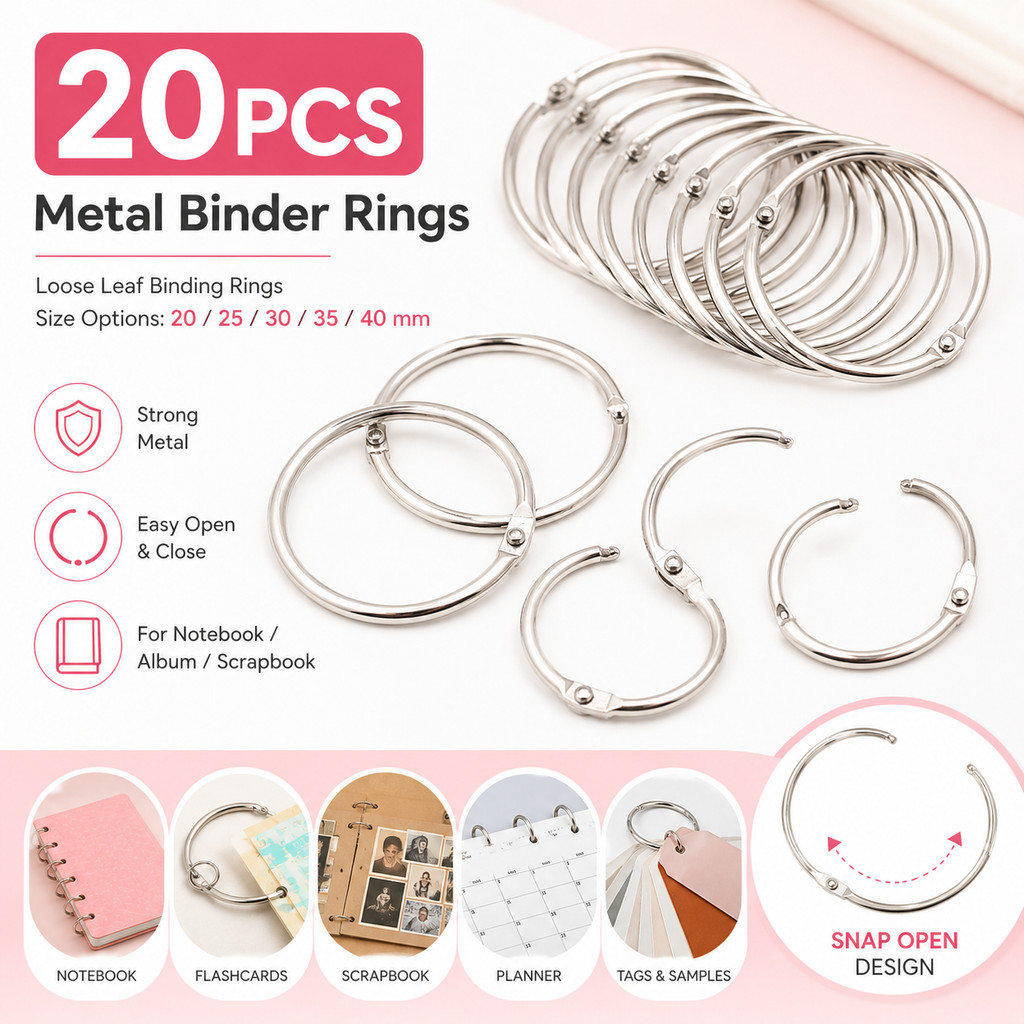 GOODAY 20pcs Metal Binder Rings 20-40mm Loose Leaf Rings for Notebook Album Scrapbook